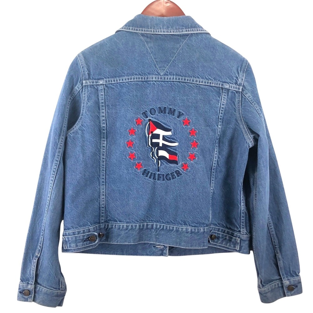 Y2K Tommy Hilfiger Jeans Vintage Denim Jacket Blue XL Embroidered Stars 90s